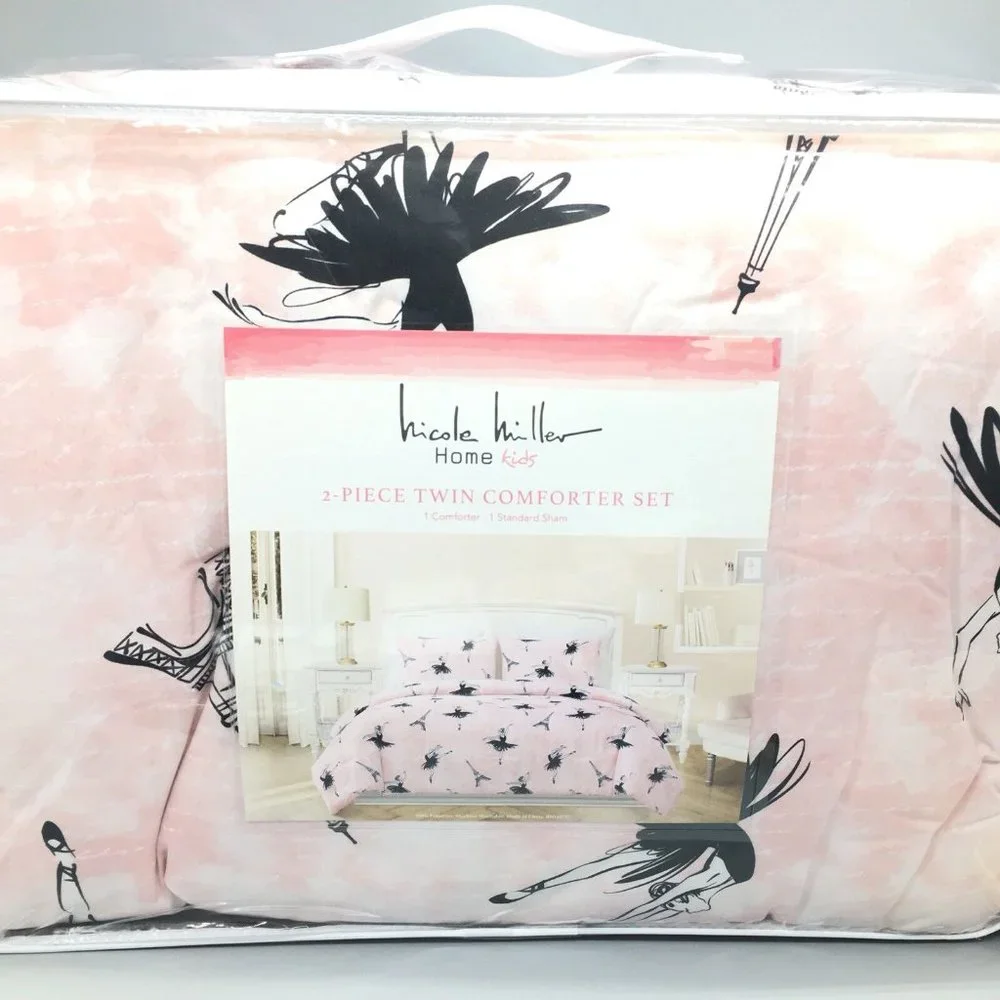 2pc Nicole Miller Ballerina Eiffel Tower Twin Comforter Set Paris Black Ballet